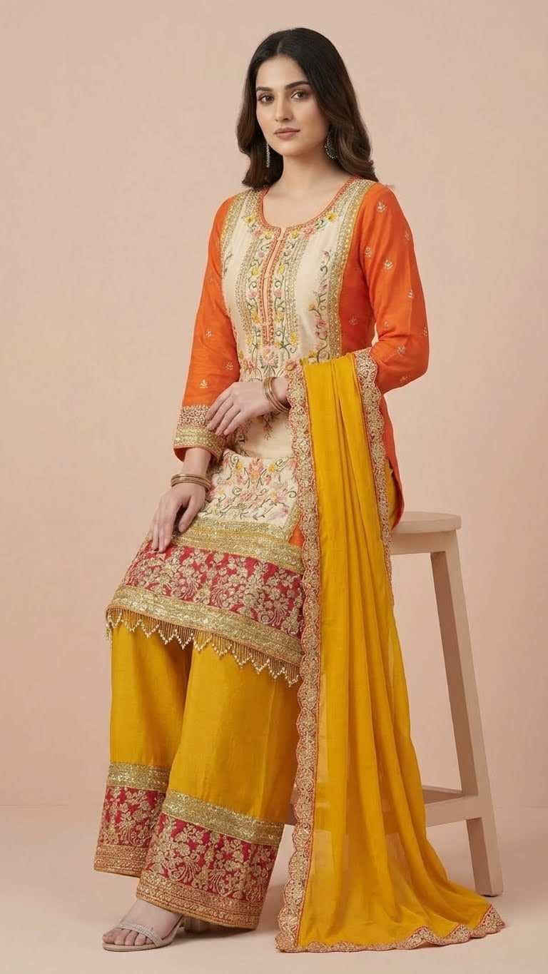 Sunset Orange & Mustard Chinon Suit