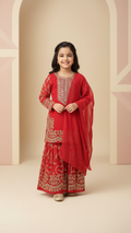 Kids Girls Sarara 3-Piece Set – Golden Thread Work, Soft Georgette