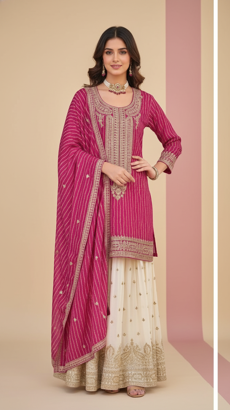 Hot Pink 3-Piece Plazo Set – Women’s Festive & Party Wear