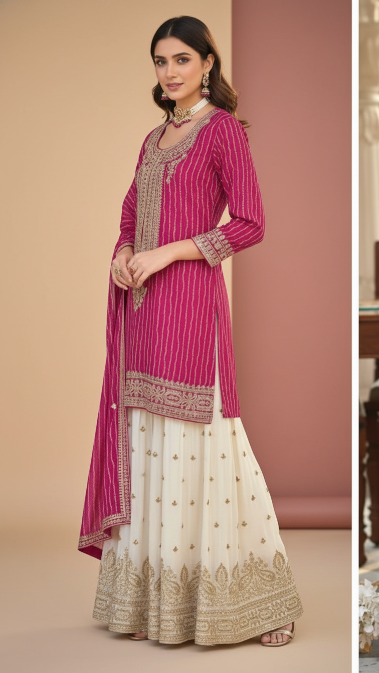 Hot Pink 3-Piece Plazo Set – Women’s Festive & Party Wear