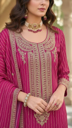 Hot Pink 3-Piece Plazo Set – Women’s Festive & Party Wear