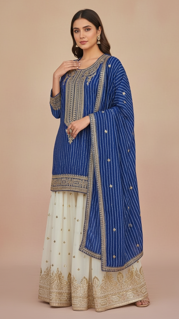 Royal Blue 3-Piece Plazo Set – Women’s Festive & Party Wear