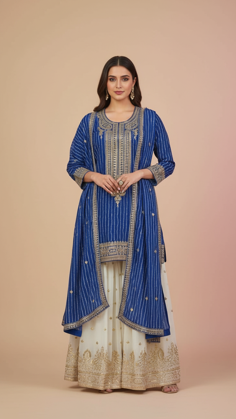 Royal Blue 3-Piece Plazo Set – Women’s Festive & Party Wear