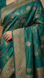 Teal Green Silk Saree with Rich Zari Embroidery