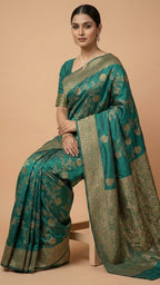 Teal Green Silk Saree with Rich Zari Embroidery