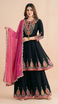 Black & Pink Chinon Kalidar Anarkali Palazzo Set