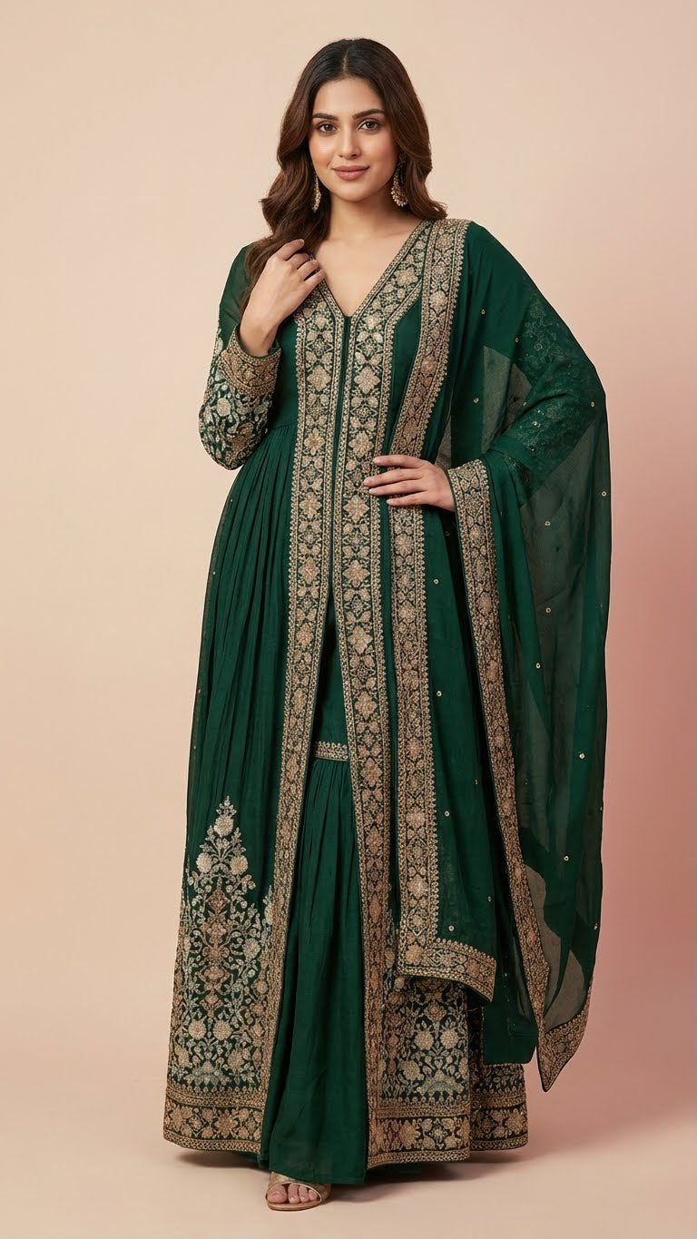 Emerald Green Designer Chinon Suit Set