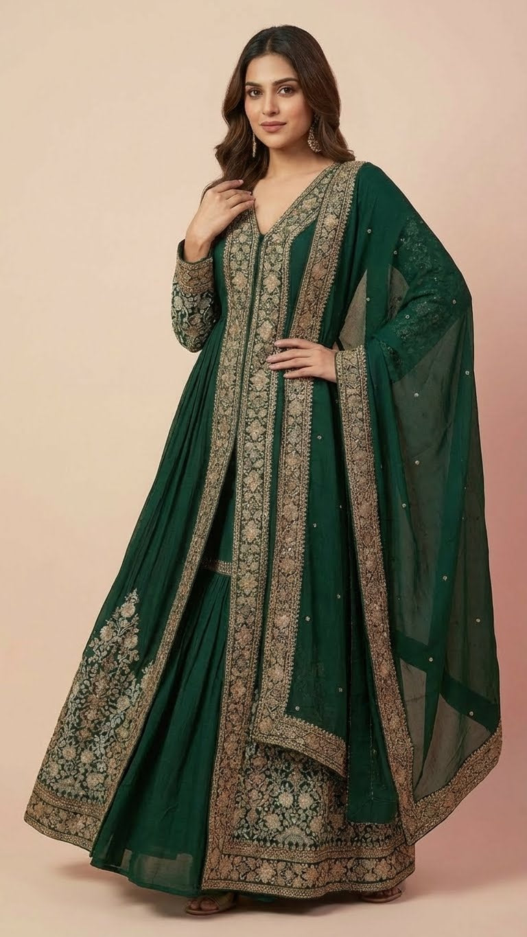 Emerald Green Designer Chinon Suit Set