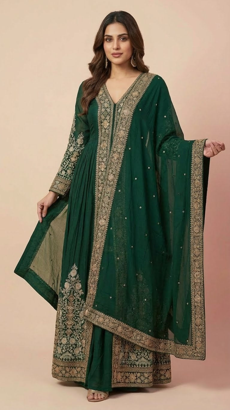 Emerald Green Designer Chinon Suit Set