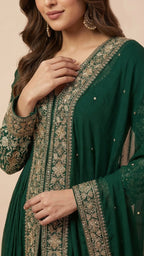 Emerald Green Designer Chinon Suit Set