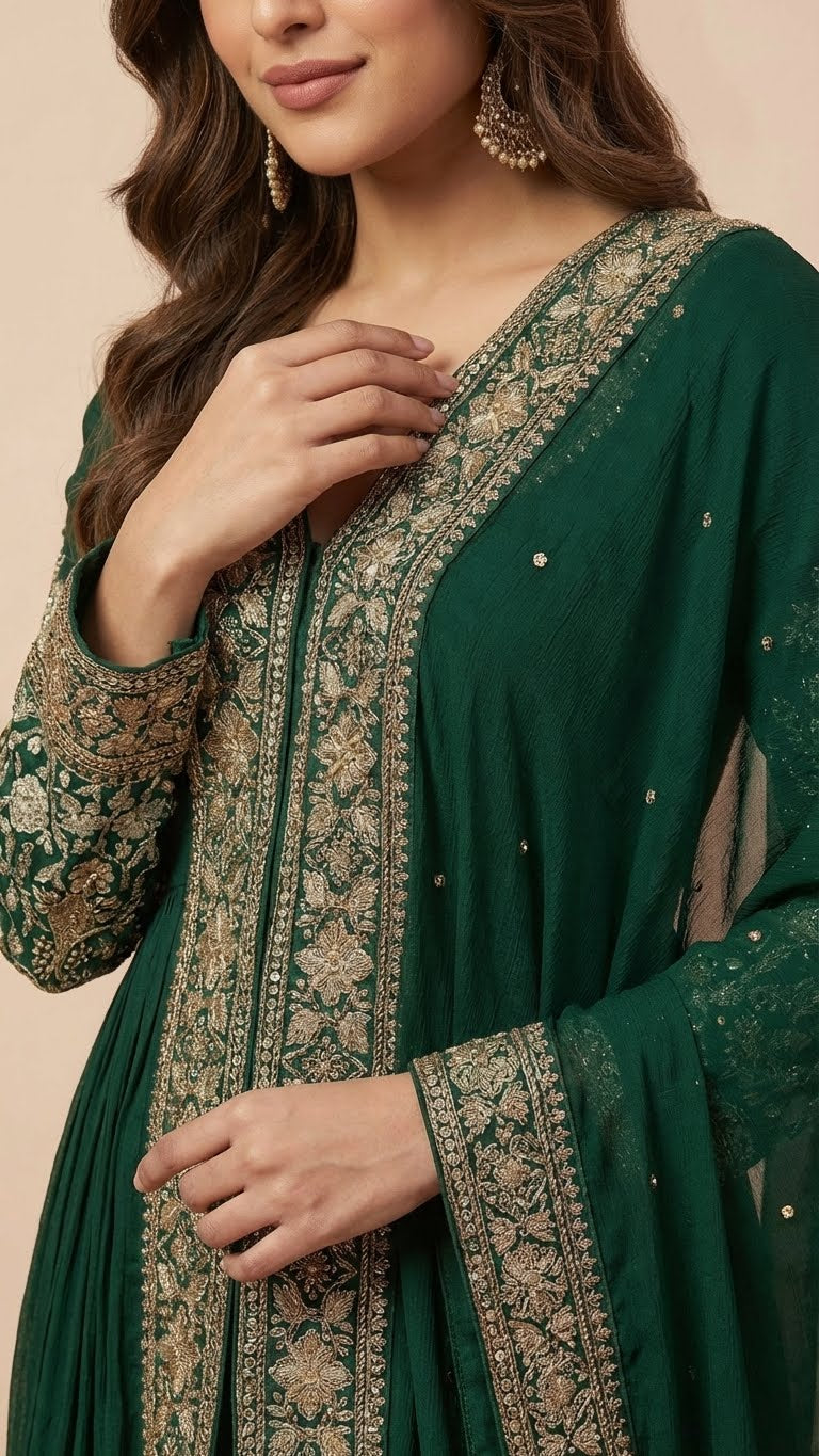 Emerald Green Designer Chinon Suit Set