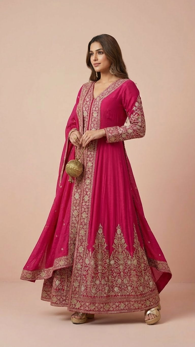 Hot Pink Designer Chinon Suit Set