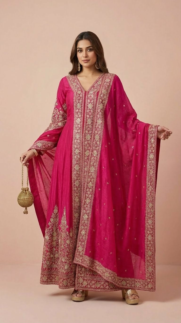 Hot Pink Designer Chinon Suit Set