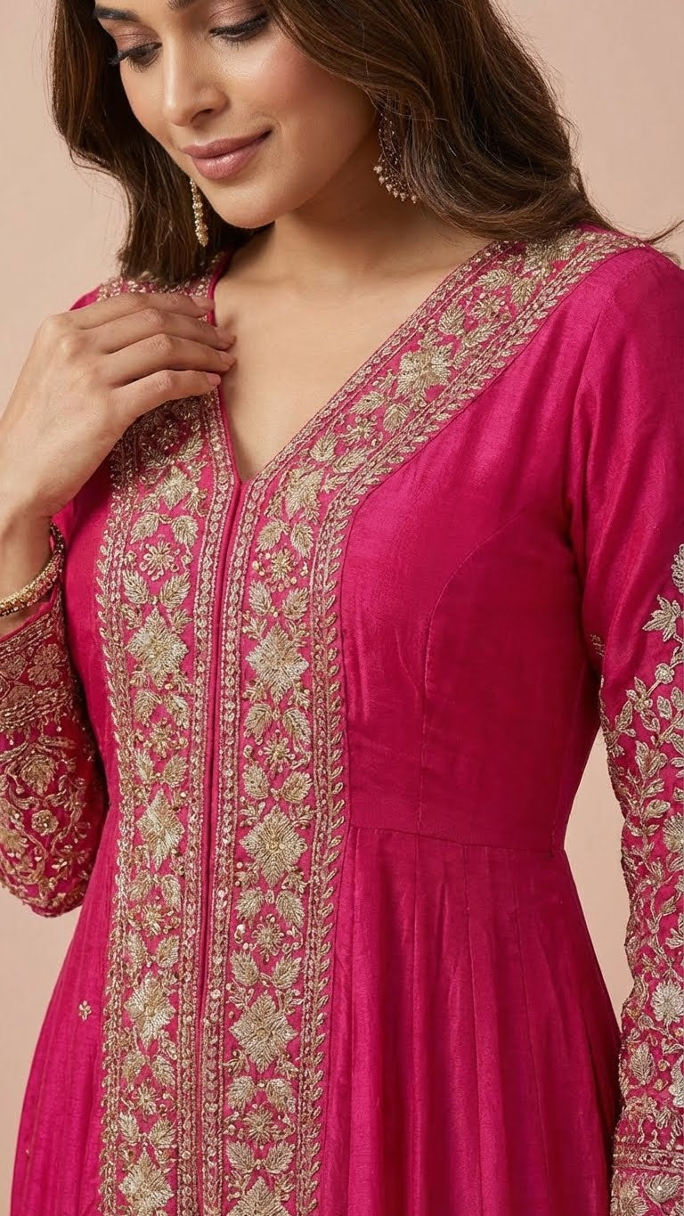 Hot Pink Designer Chinon Suit Set