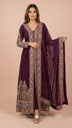Deep Plum Designer Chinon Suit Set