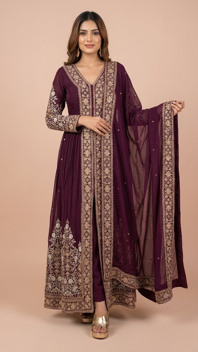 Deep Plum Designer Chinon Suit Set
