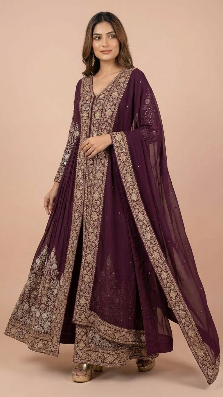 Deep Plum Designer Chinon Suit Set