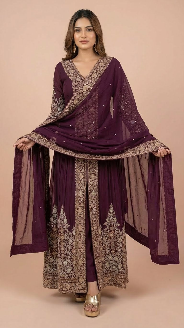 Deep Plum Designer Chinon Suit Set
