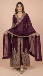 Deep Plum Designer Chinon Suit Set