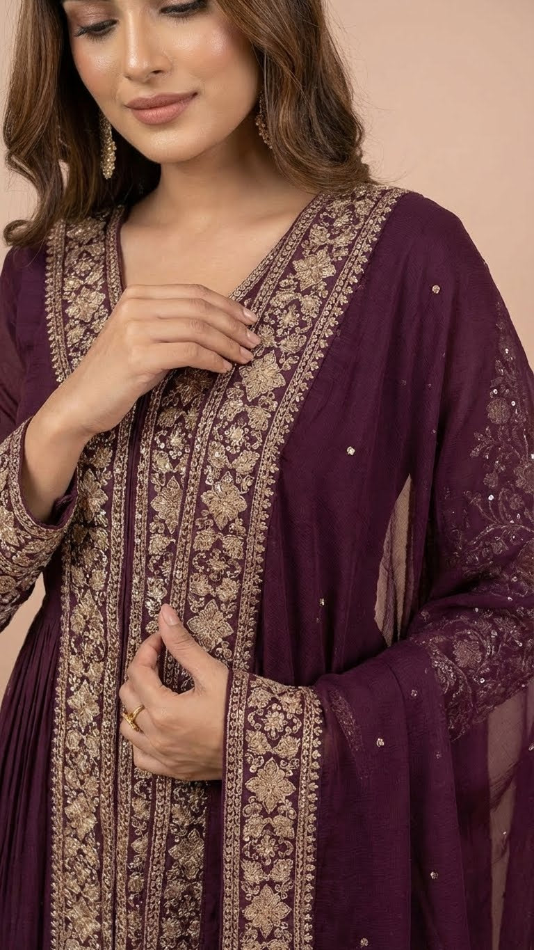 Deep Plum Designer Chinon Suit Set