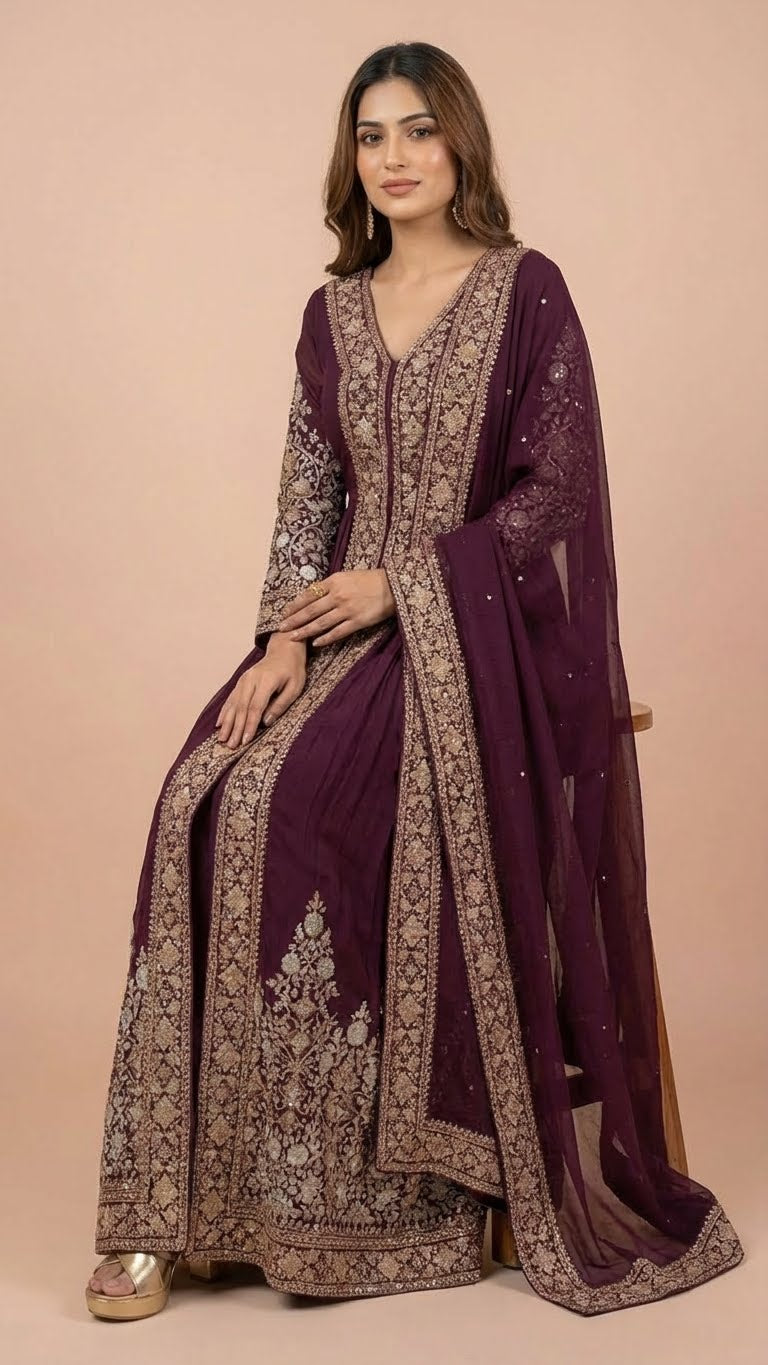 Deep Plum Designer Chinon Suit Set