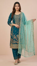 Dark Turquoise Organza Pant Style Suit Set