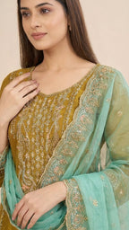 Mustard Yellow Organza Pant Style Suit Set