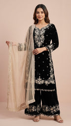 Classic Black Jimmy Choo Embroidered Readymade Suit Set