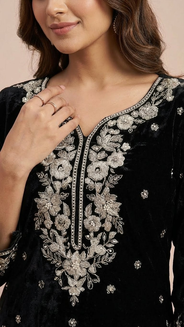 Classic Black Jimmy Choo Embroidered Readymade Suit Set