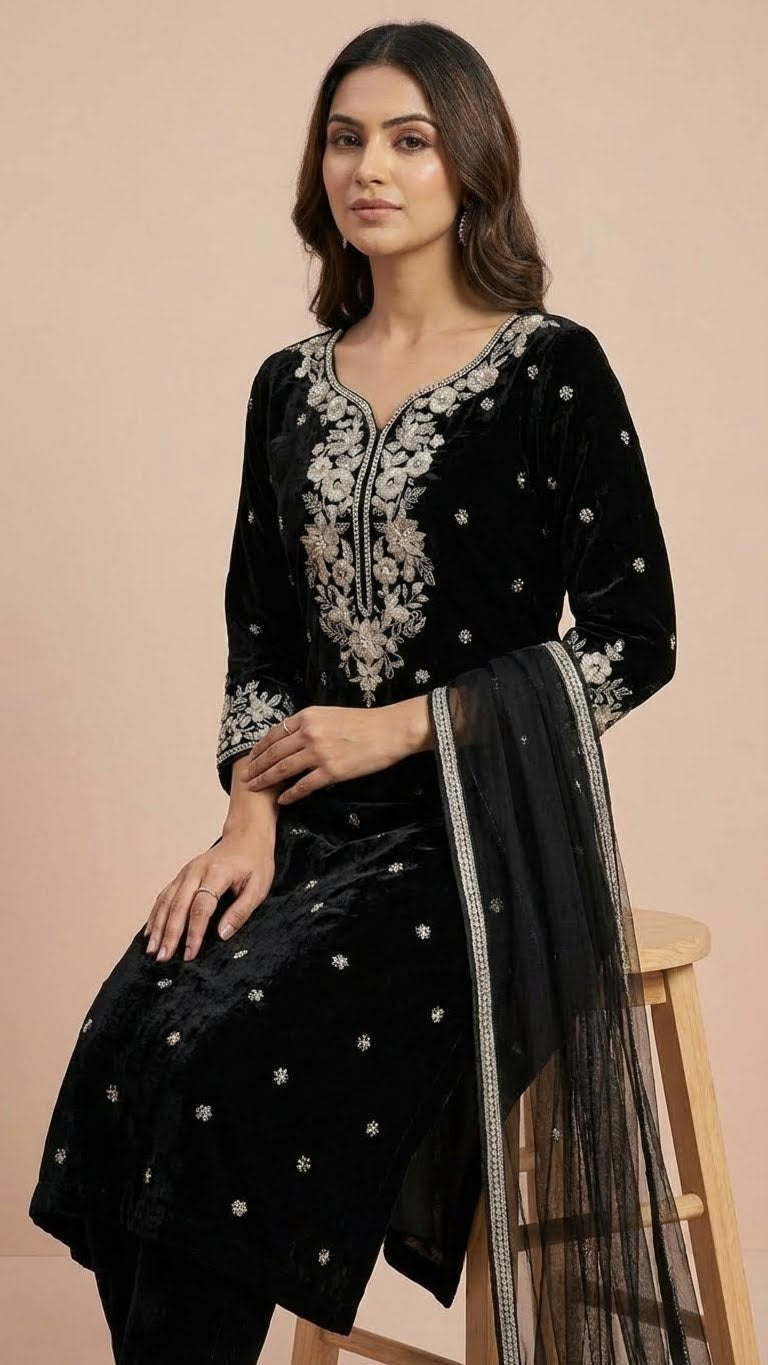 Classic Black Jimmy Choo Embroidered Readymade Suit Set