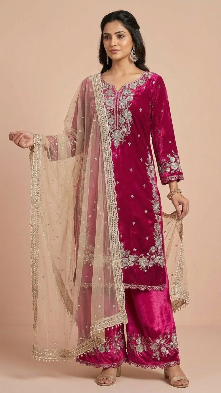 Magenta Jimmy Choo Embroidered Readymade Suit Set