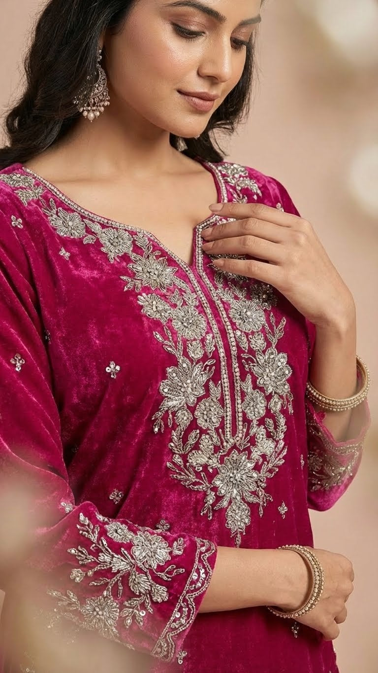 Magenta Jimmy Choo Embroidered Readymade Suit Set