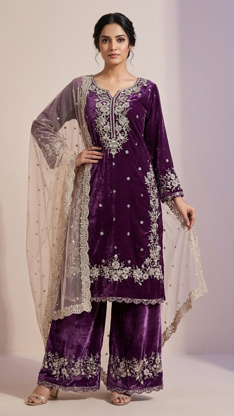 Depp purple Jimmy Choo Embroidered Readymade Suit Set