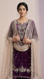 Depp purple Jimmy Choo Embroidered Readymade Suit Set