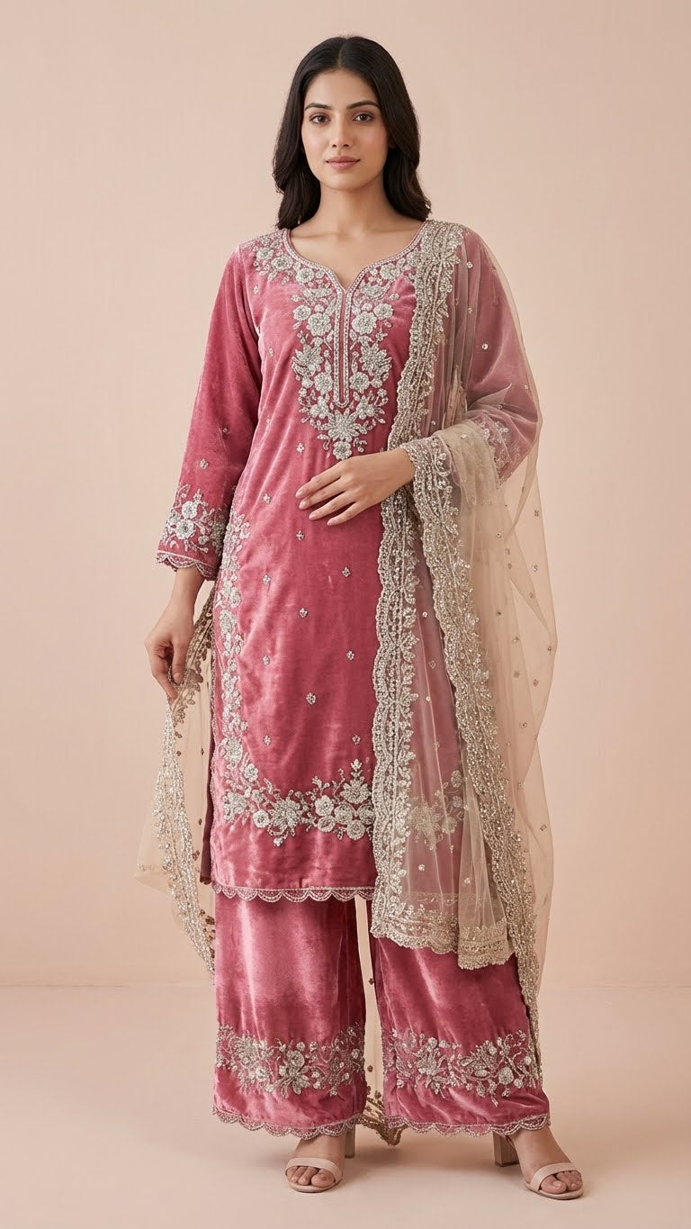 Rose Pink Jimmy Choo Embroidered Readymade Suit Set