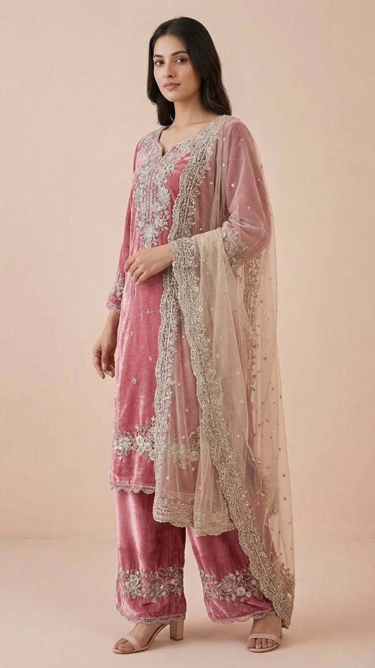 Rose Pink Jimmy Choo Embroidered Readymade Suit Set