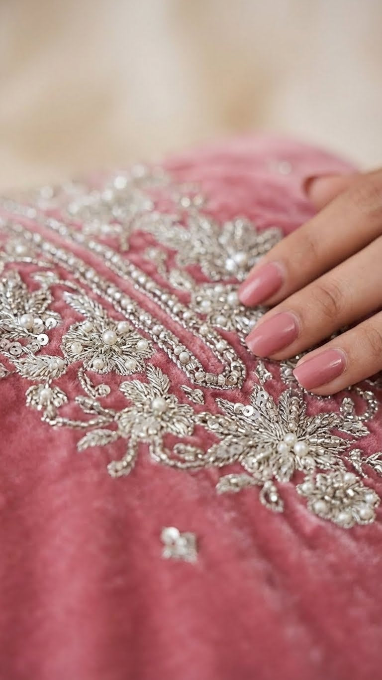 Rose Pink Jimmy Choo Embroidered Readymade Suit Set