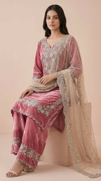 Rose Pink Jimmy Choo Embroidered Readymade Suit Set