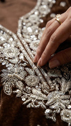 Coffee Brown Jimmy Choo Embroidered Readymade Suit Set