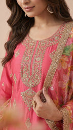 Rose Pink Simar Silk Embroidered Sharara Suit Set