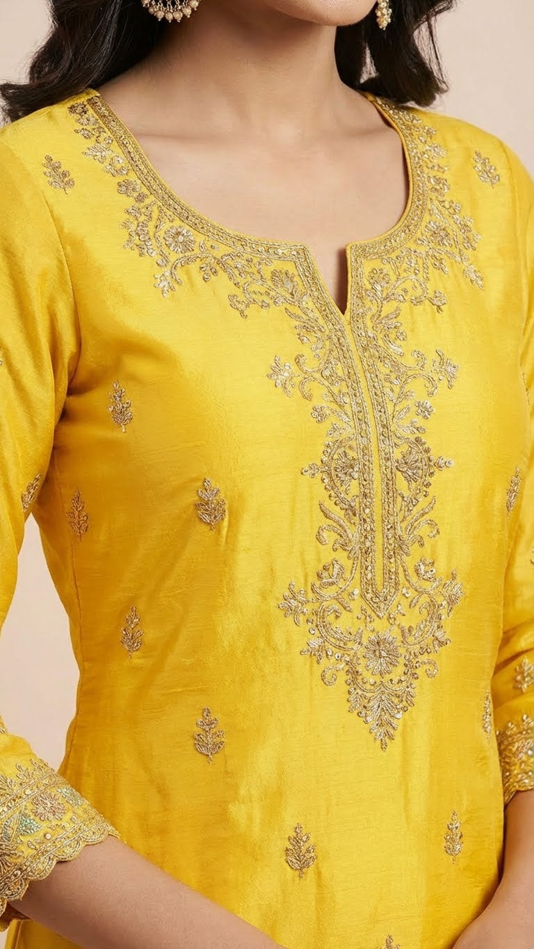 Canary Yellow & Seafoam Simar Silk Sharara Set