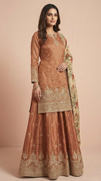 Copper Rust & Cream Jacquard Silk Sharara Set