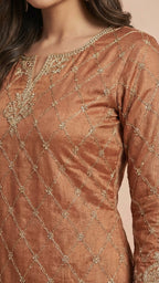 Copper Rust & Cream Jacquard Silk Sharara Set