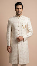 Ivory Embroidered Silk Sherwani with Pastel Accents