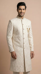 Ivory Embroidered Silk Sherwani with Pastel Accents