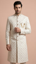 Ivory Embroidered Men’s Sherwani with Intricate Threadwork