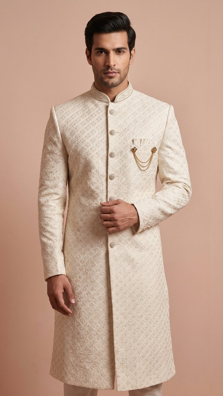 Cream Embroidered Designer Men’s Sherwani