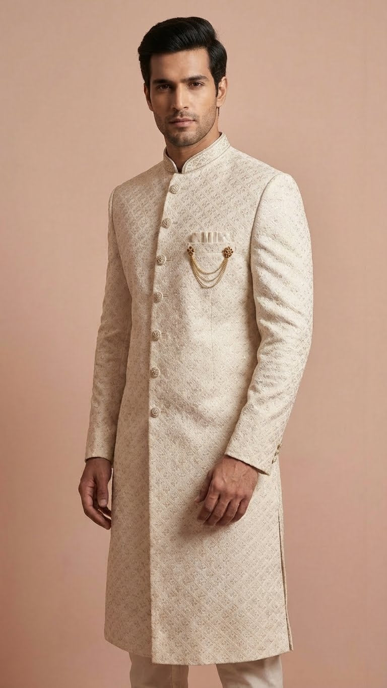 Cream Embroidered Designer Men’s Sherwani