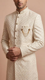 Cream Embroidered Designer Men’s Sherwani