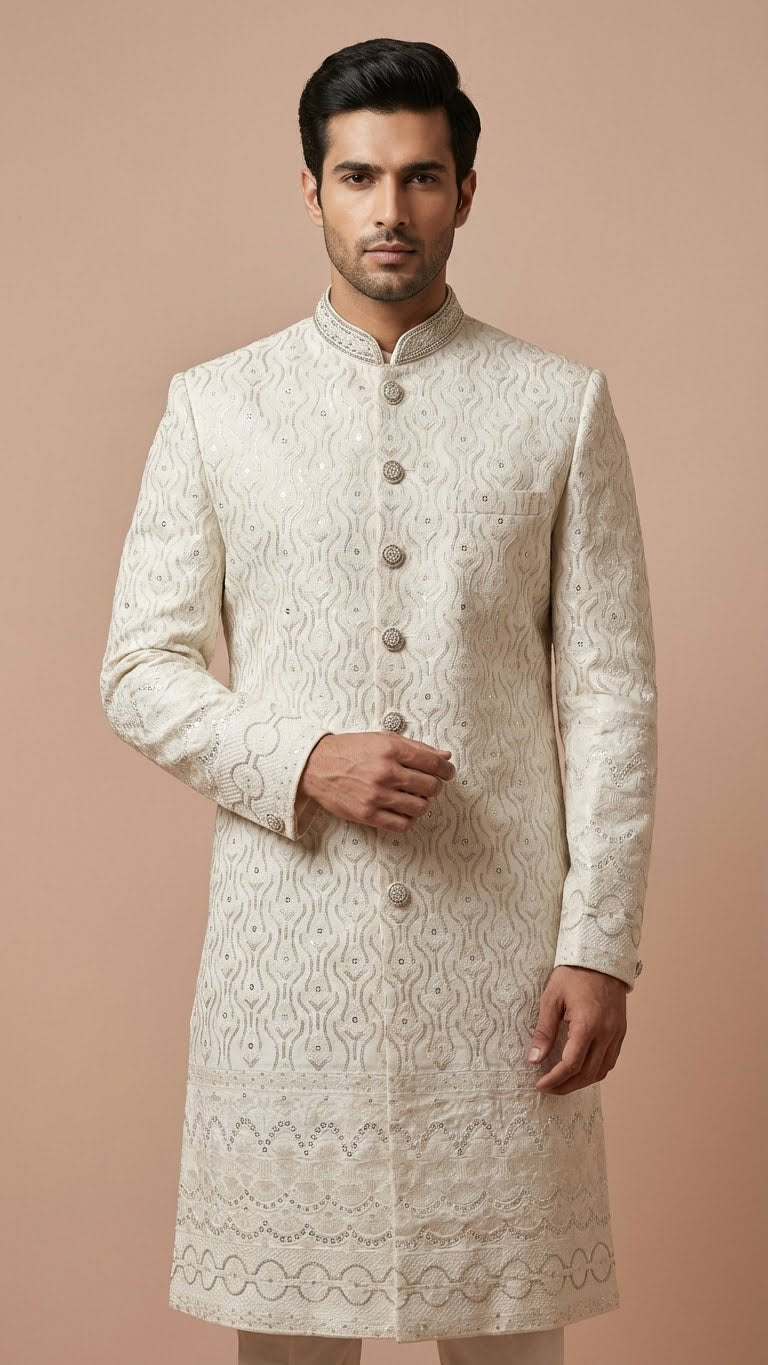 Ivory Embroidered Premium Men’s Sherwani